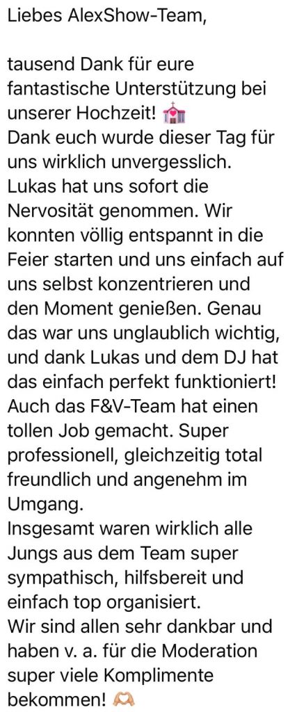 Bewertung über Hochzeitsmoderator Lukas