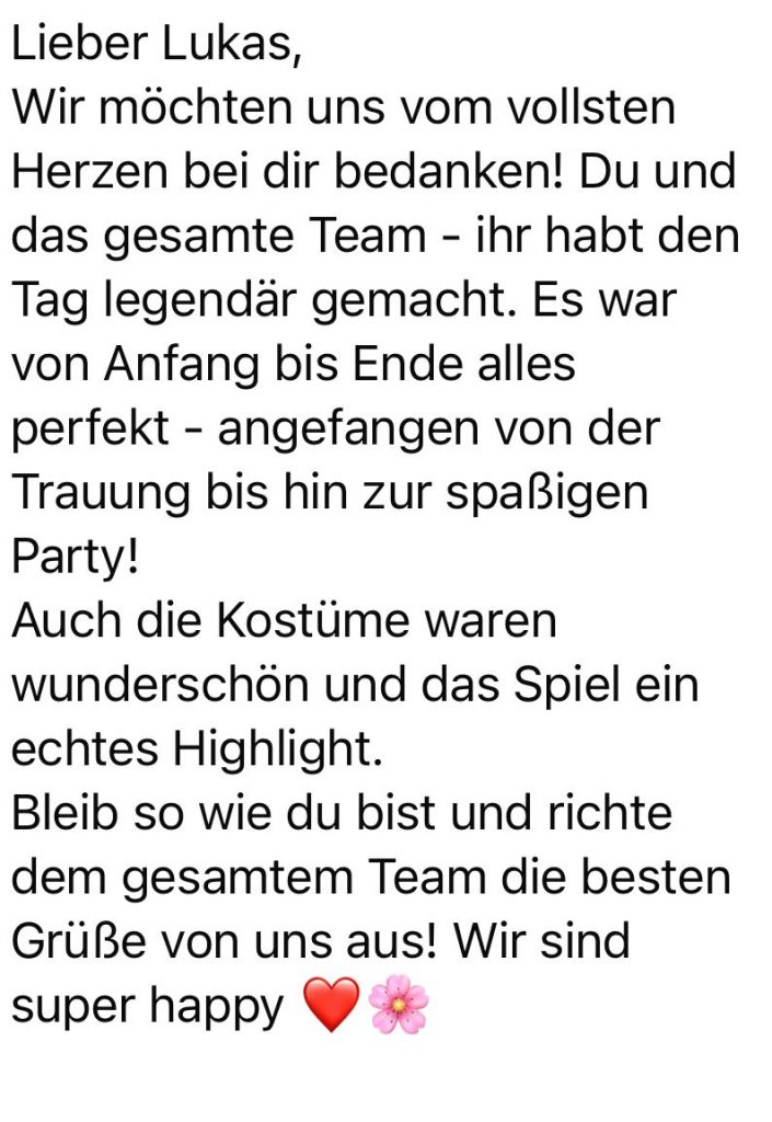 Bewertung vom Hochzeitsmoderator Lukas