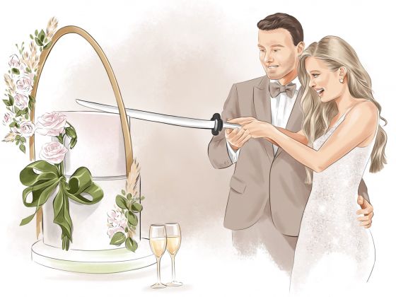 Hochzeitstorte mit Katana-Show - japanischer Schwert auf deiner multikultureller Hochzeit