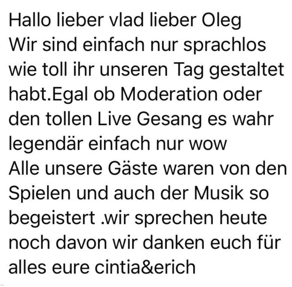 Bewertung vom Paar über Hochzeitsmoderator Vladislav