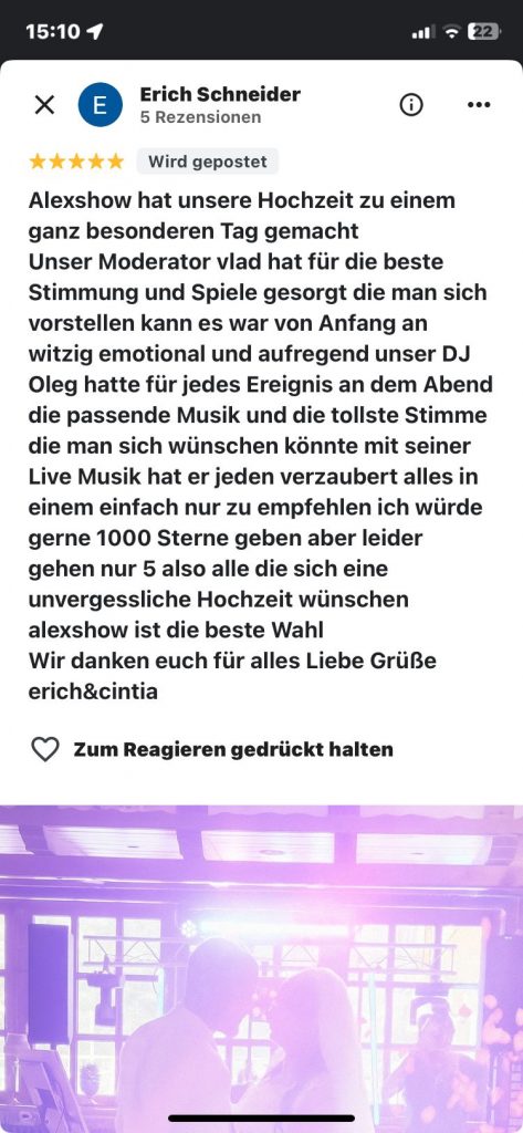 Bewertung vom Paar über Hochzeitsmoderator Vladislav