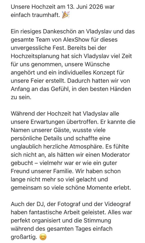Vladyslav – Hochzeitsmoderator von AlexShow bei einer Hochzeit in Braunschweig