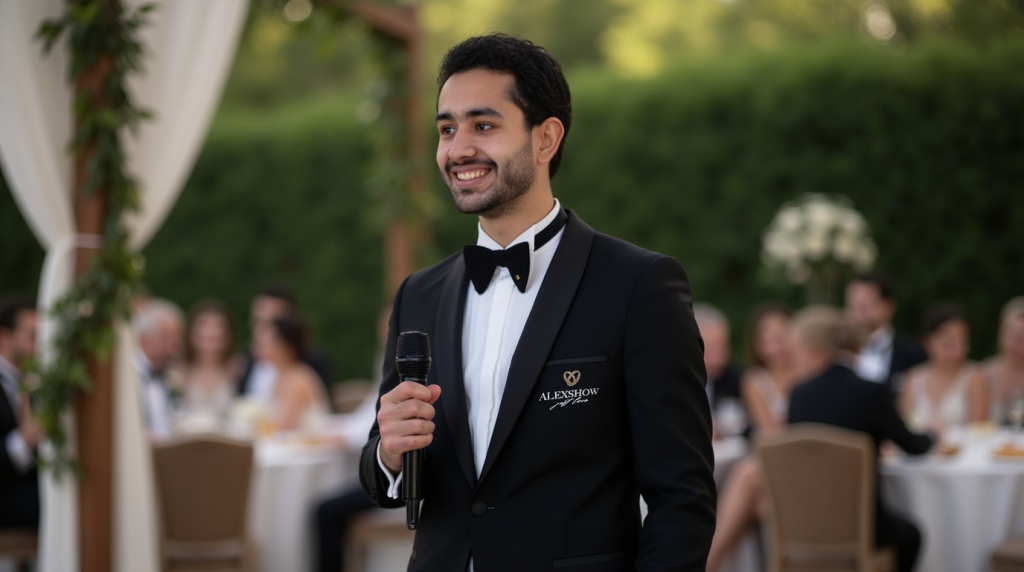 Tamada Yous moderiert zusammen mit dem DJ und sorgt für gute Stimmung auf der Hochzeit.