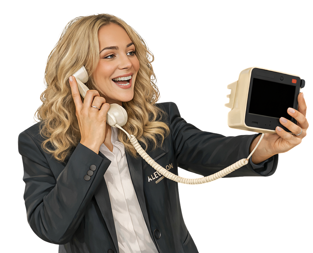 Frau nimmt Video- und Audio-Glückwünsche mit einem Video-Gästebuch auf