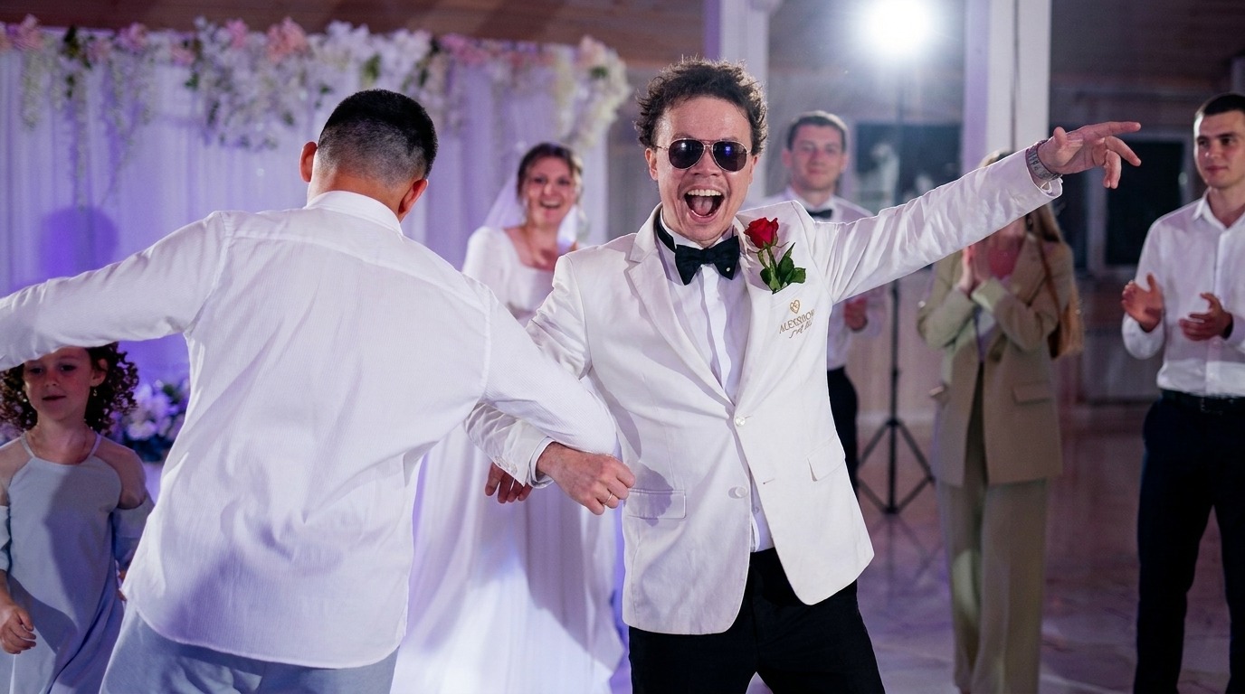 Tamada Borat sorgt bei einer deutsch-russischen Hochzeit in Deutschland für Stimmung auf der Tanzfläche Tamada Borat sorgt bei einer deutsch-russischen Hochzeit in Deutschland für Stimmung auf der Tanzfläche