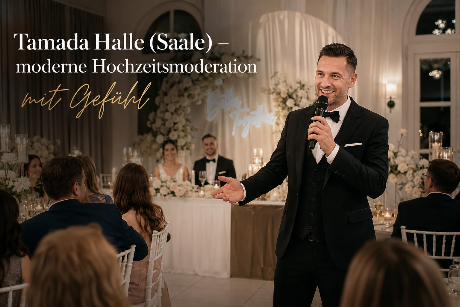 in stilvoller Hochzeitsmoderator begleitet eine moderne Hochzeit in Halle (Saale)