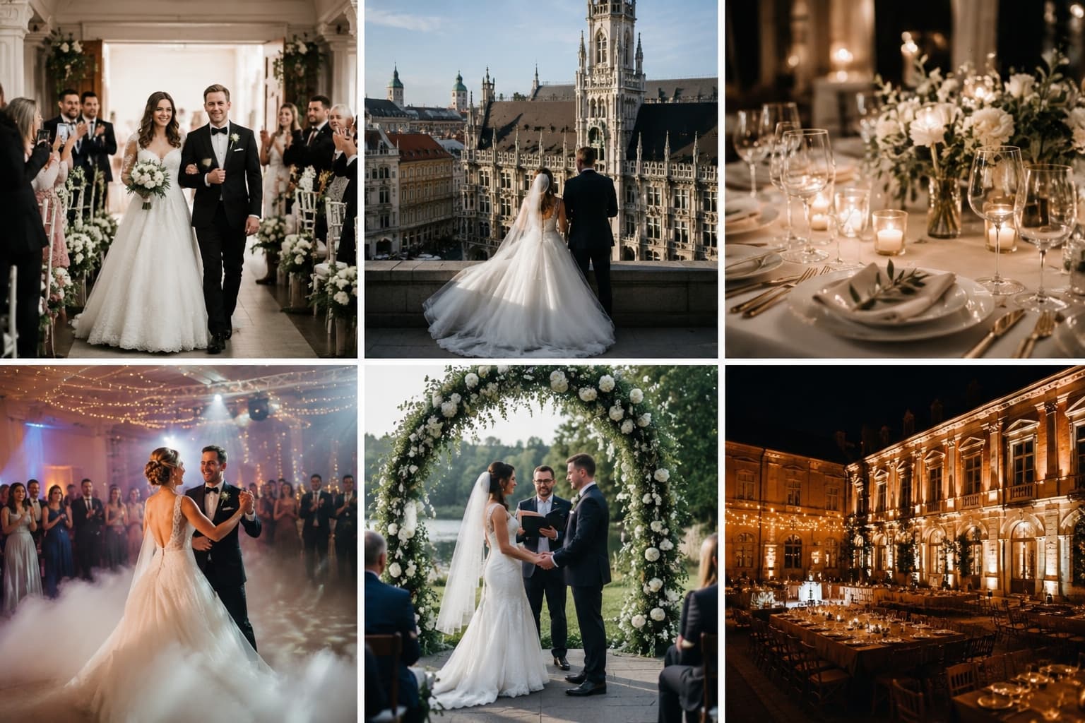 Moderne Hochzeit in München mit eleganter Hochzeitslocation und Brautpaar