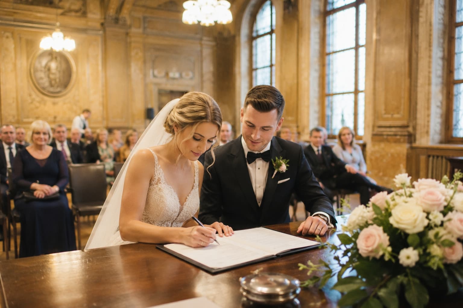 Brautpaar bei der standesamtlichen Hochzeit im Münchner Standesamt