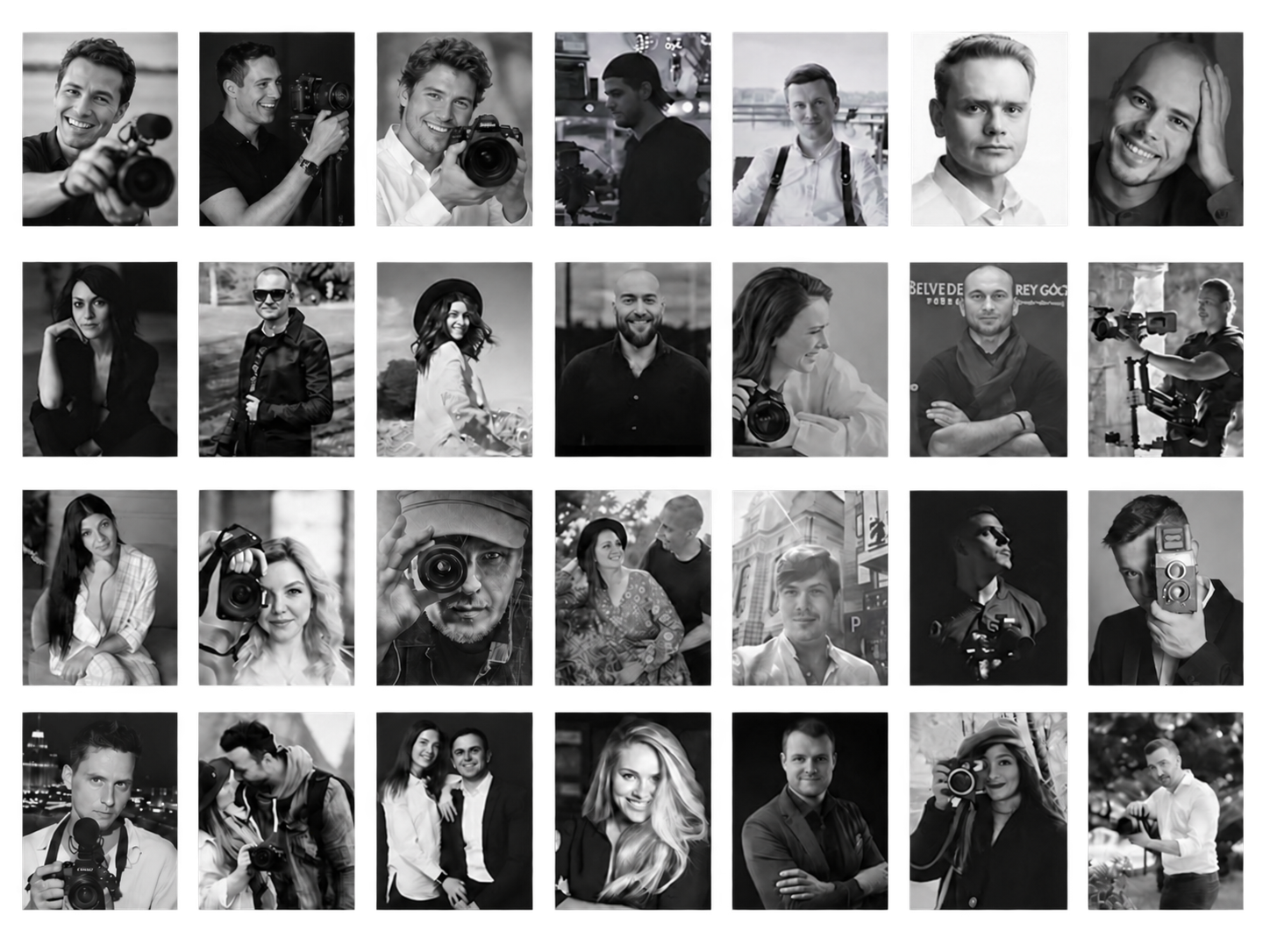 Schwarz-weiße Porträtcollage zur Hochzeitsfotografie und Videografie bei AlexShow, 2026